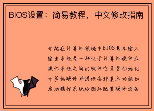 BIOS设置：简易教程，中文修改指南