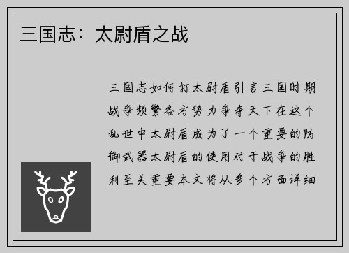 三国志：太尉盾之战
